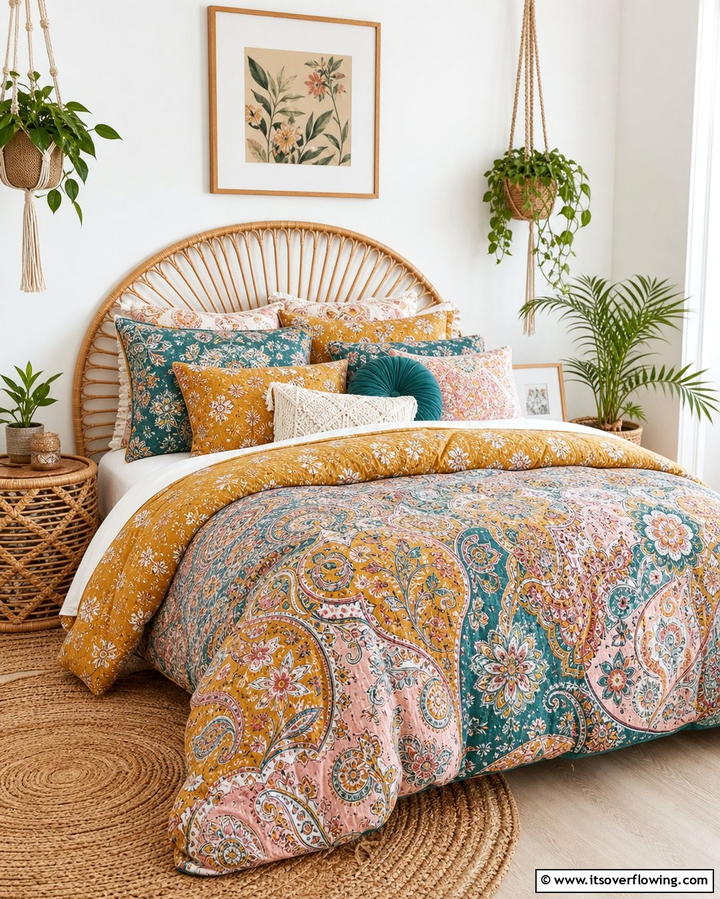 Patterned Bedding Sets - 25 Colorful Boho Bedroom Ideas for a Cozy Retreat