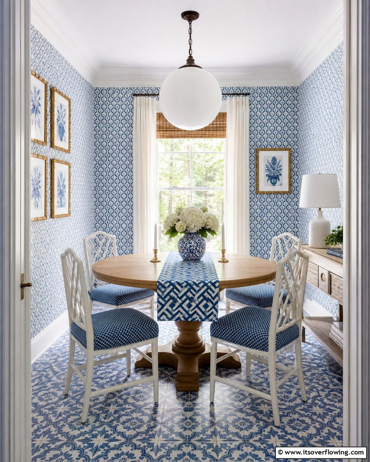 Patterned Blue Details - 21 Blue Dining Room Ideas for Calm Entertaining Spaces