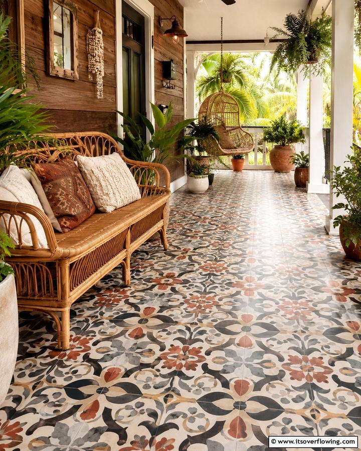 Patterned Cement Tiles - 25 Front Porch Tile Ideas for a Welcoming Entrance