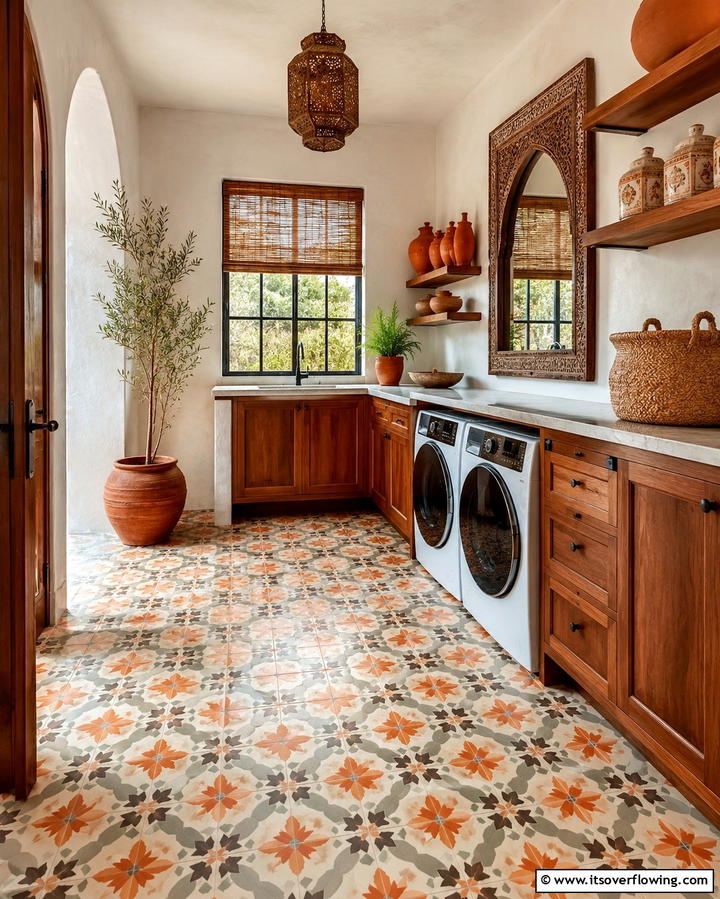 Patterned Cement Tiles - 25 Laundry Room Floor Ideas for a Functional Space