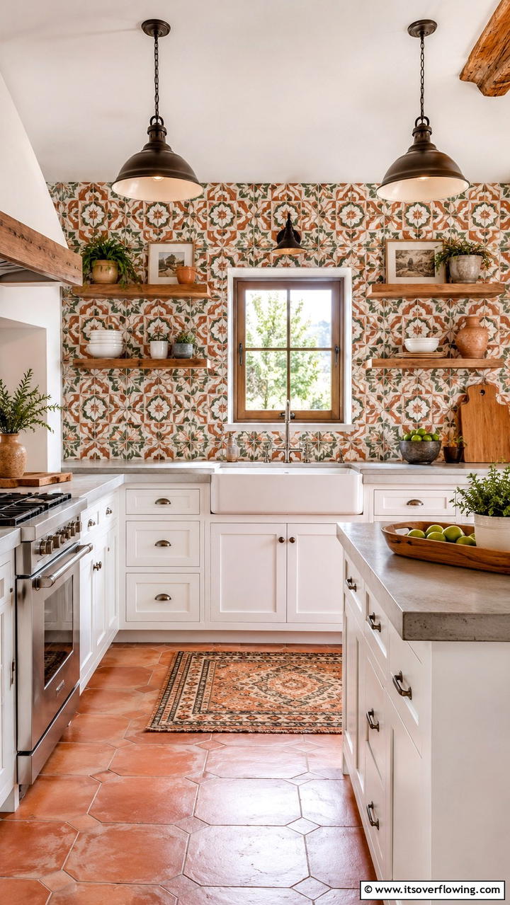 Patterned Cement Tiles - 21 White Cabinet Kitchen Backsplash Ideas for Contrast
