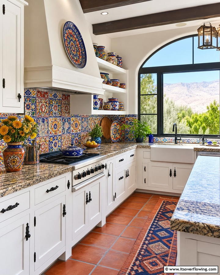 Patterned Ceramic Artistry - 21 Backsplash Ideas for White Cabinets and Granite Counters