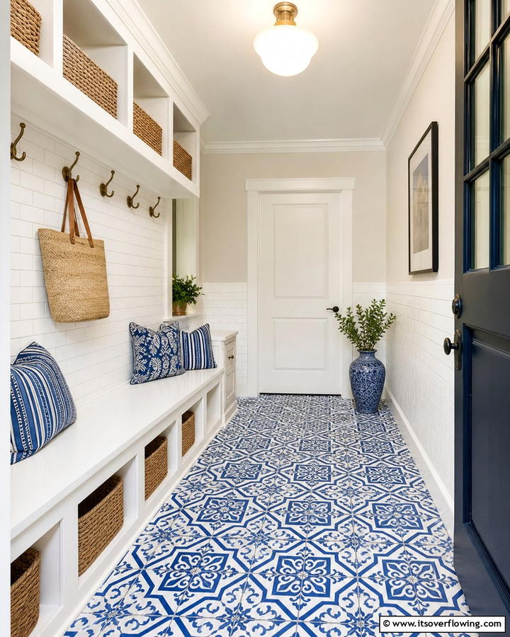 Patterned Ceramic Tiles - 20 Mudroom Floor Ideas to Elevate Your Entryway