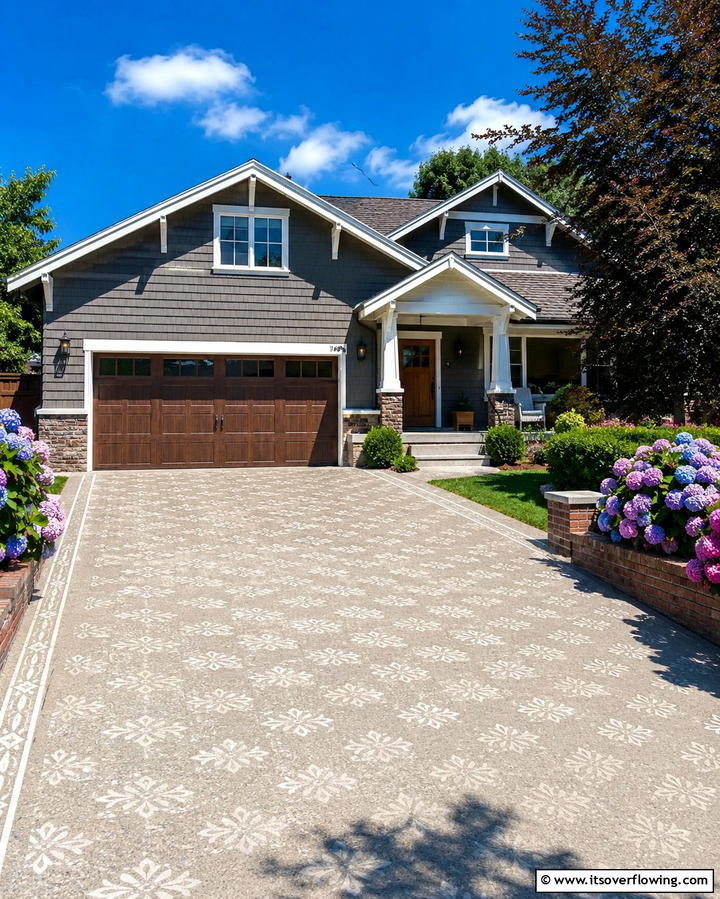 Patterned Concrete Driveway - 30 Durable Concrete Driveway Designs to Enhance Curb Appeal