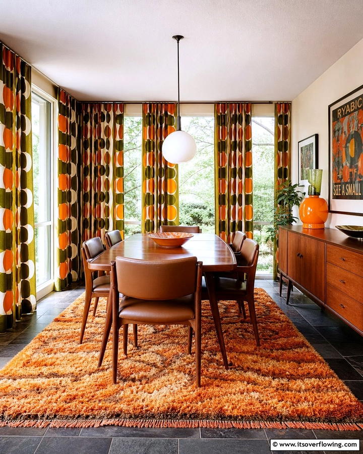 Patterned Curtains - 25 70s Dining Room Design Ideas for Retro Charm