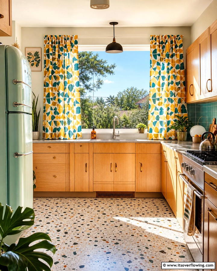Patterned Curtains - 25 Mid-century Modern Kitchen Ideas for a Retro and Functional Space