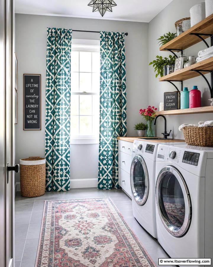 Patterned Curtains for a Pop of Personality - 20 Laundry Room Curtain Ideas for a Stylish and Private Space