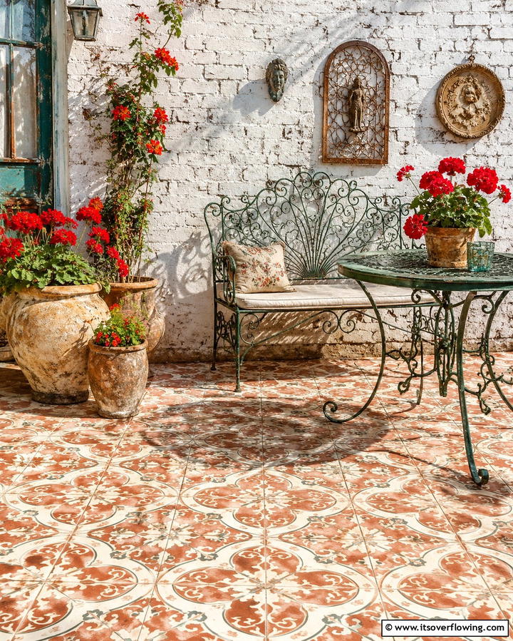 Patterned Encaustic Tiles for Vintage Charm - 25 Patio Tile Ideas to Upgrade Your Outdoor Flooring