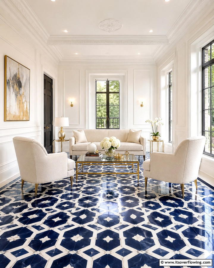 Patterned Floor Elegance - 30 Preppy Room Ideas for a Classic and Polished Home Look