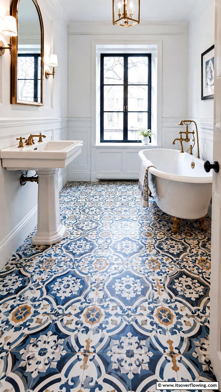 Patterned Floor Tiles - 30 Bathroom Tile Ideas to Refresh Your Space with Style