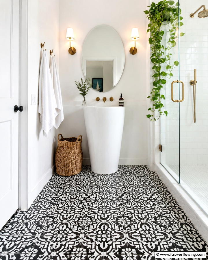 Patterned Floor Tiles - 25 Eclectic Bathroom Ideas for a Unique and Personalized Space