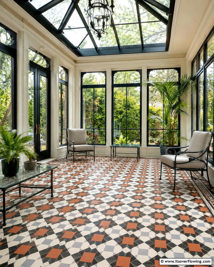 Patterned Floor Tiles - 25 Victorian Sunroom Ideas for a Bright Retreat