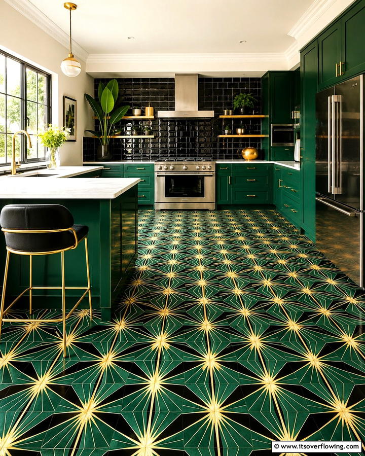 Patterned Floor Tiles - 30 Art Deco Kitchen Ideas for Timeless Elegance