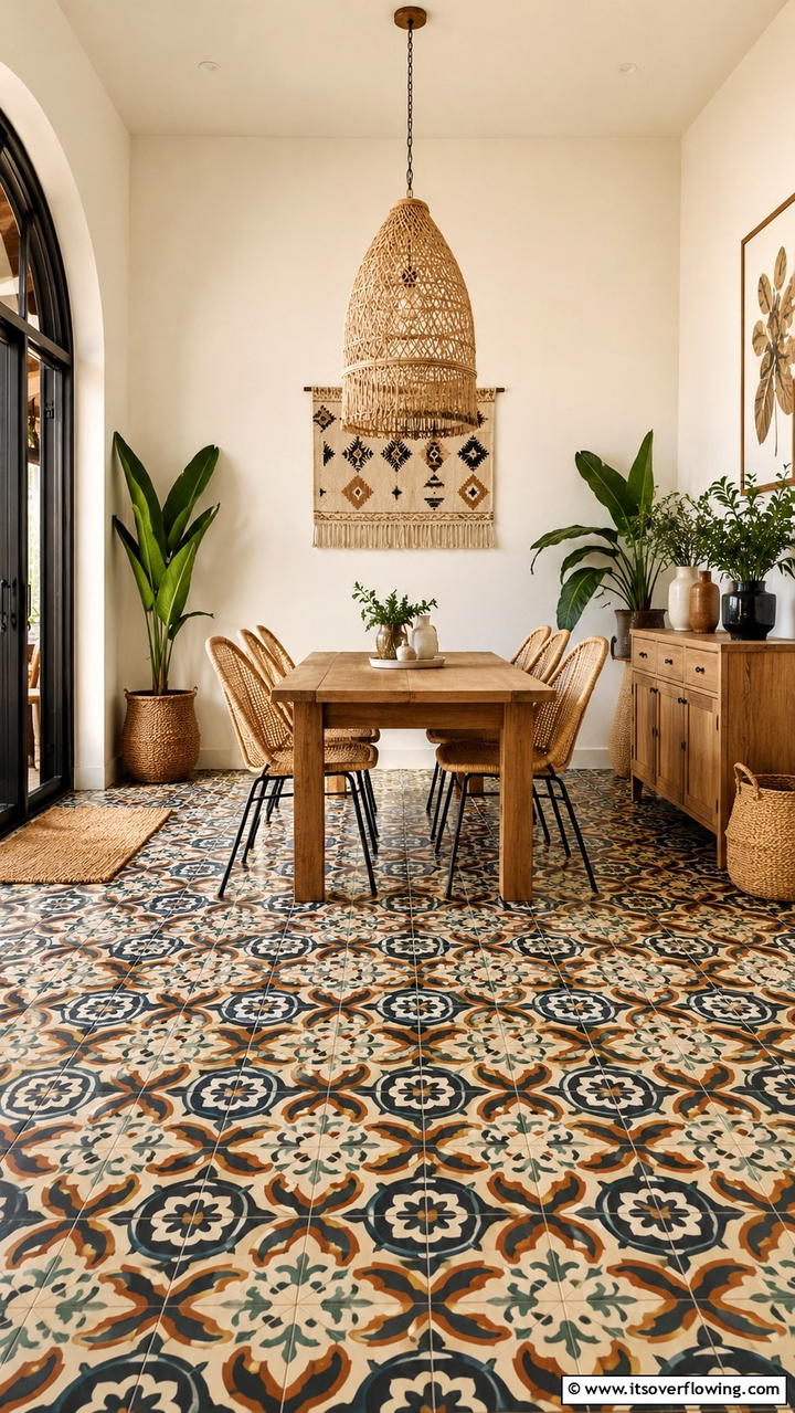Patterned Flooring Finesse - 30 Boho Dining Room Ideas for Eclectic, Free-Spirited Style