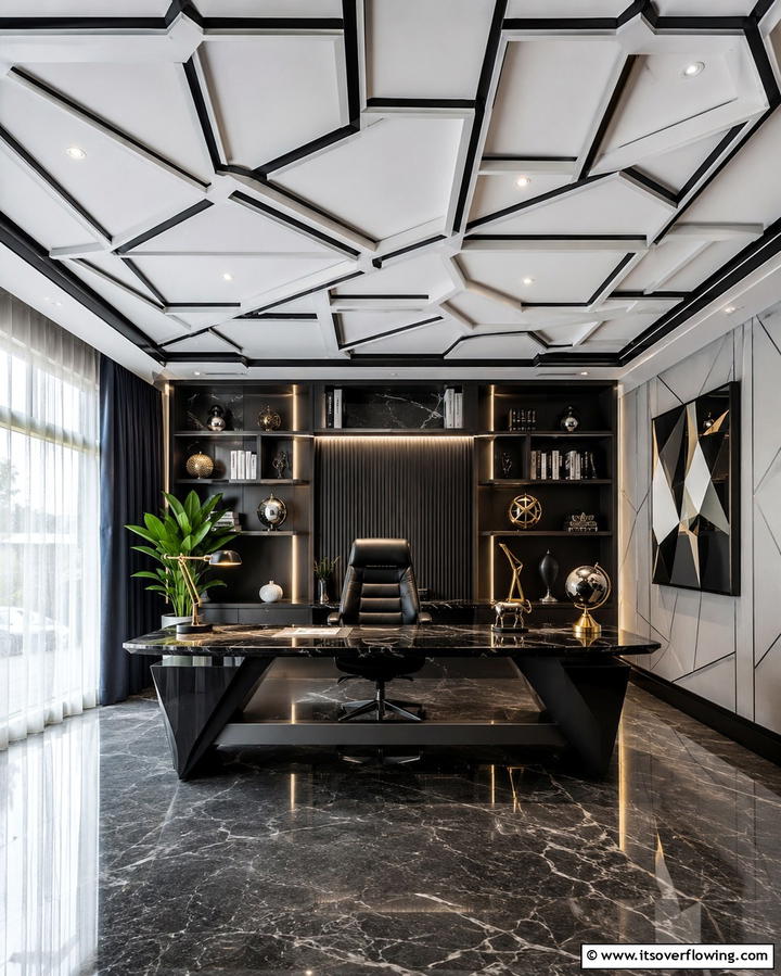 Patterned Geometric Ceiling - 30 Creative Ceiling Paint Ideas to Transform Any Room’s Ambiance