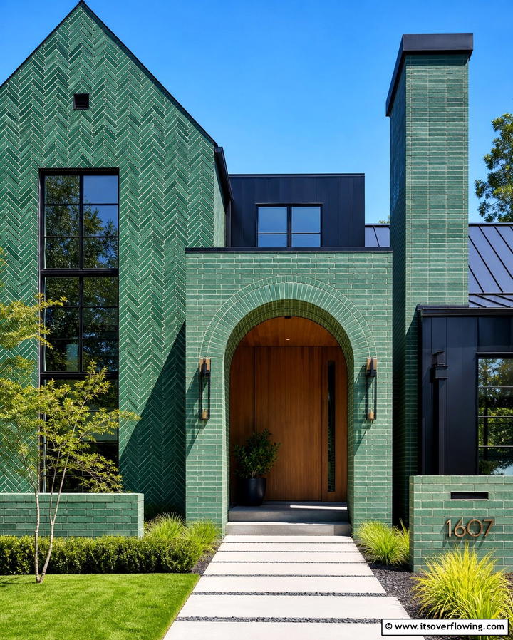 Patterned Green Brick for a Unique Twist - 30 Green Brick Exterior Home Design Ideas for Modern Houses