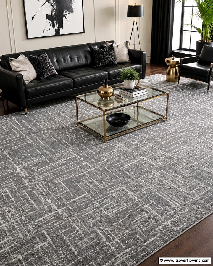 Patterned Grey Carpet for a Contemporary Edge - 30 Grey Carpet Living Room Ideas for Cozy Neutral Spaces
