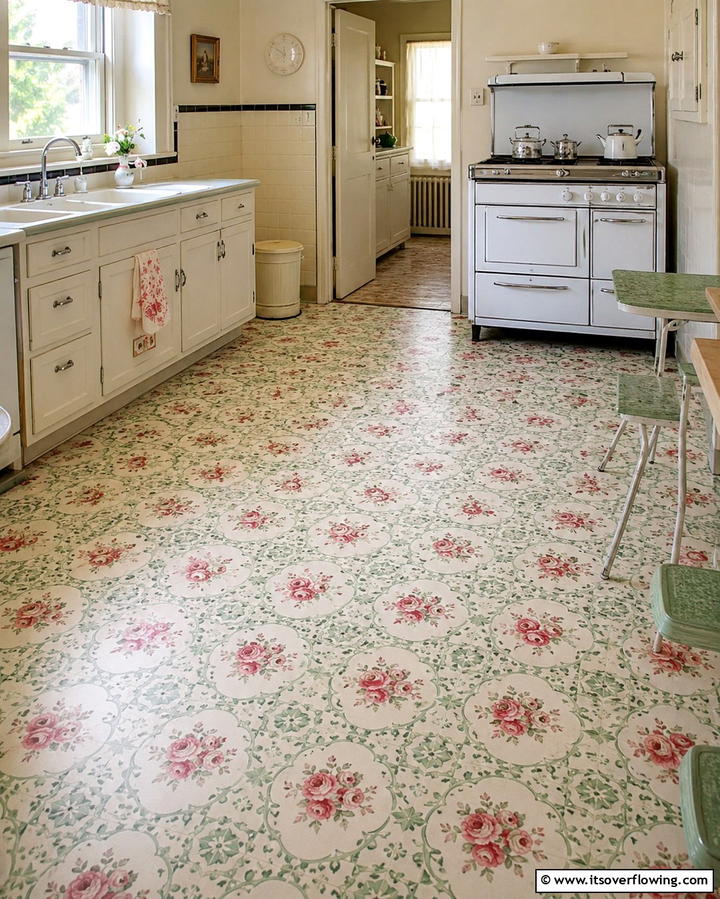 Patterned Linoleum Flooring - 30 Vintage 1930s-1940s Kitchen Design Ideas & Inspiration