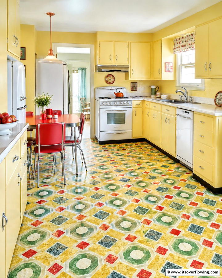 Patterned Linoleum Flooring - 25 Vintage Kitchen Ideas for a Classic Culinary Space