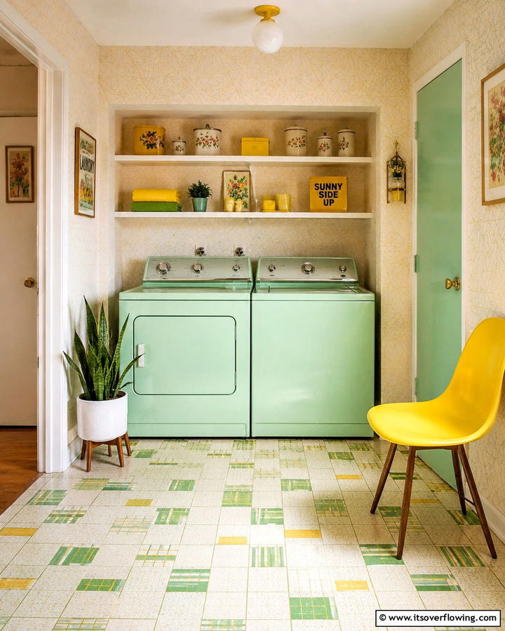Patterned Linoleum for a Retro Look - 25 Laundry Room Floor Ideas for a Functional Space