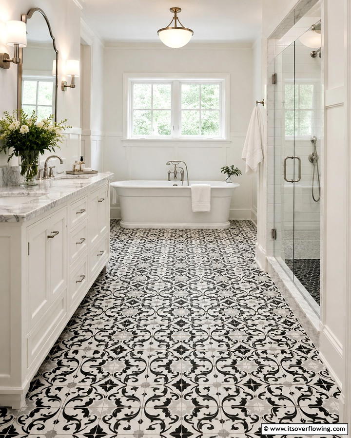 Patterned Porcelain Tiles - 25 Bathroom Flooring Ideas for Style and Durability