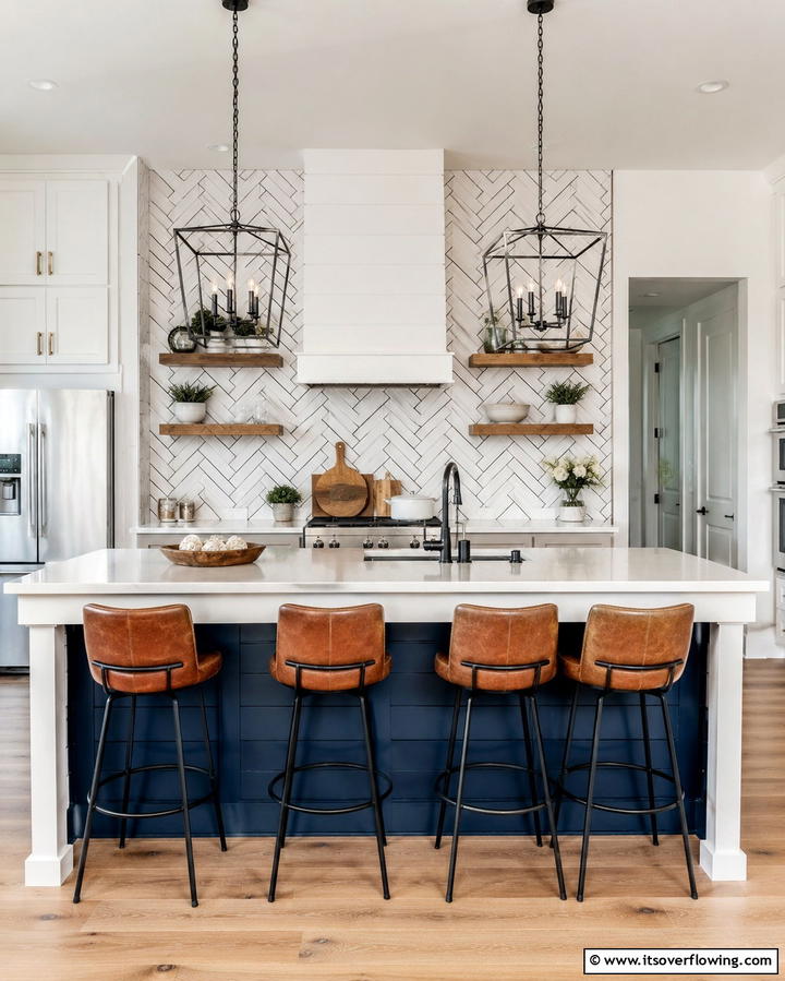 Patterned Shiplap with a Dual Tone Island - 20 Kitchen Shiplap Ideas with Kitchen Island Designs