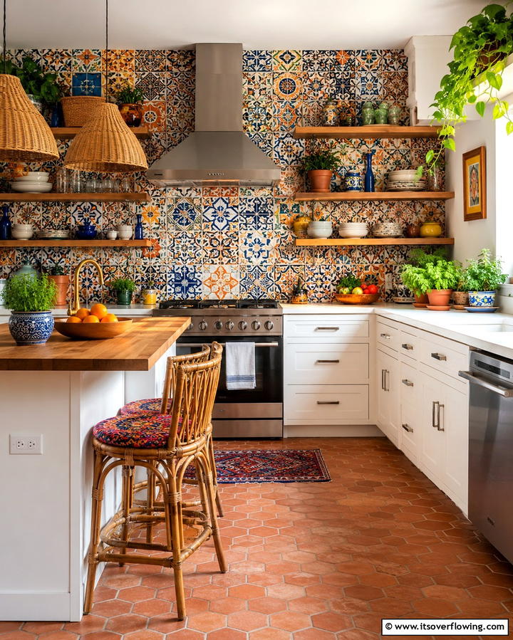 Patterned Tile Accents - 25 Vibrant Colorful Boho Decor Ideas for Your Space