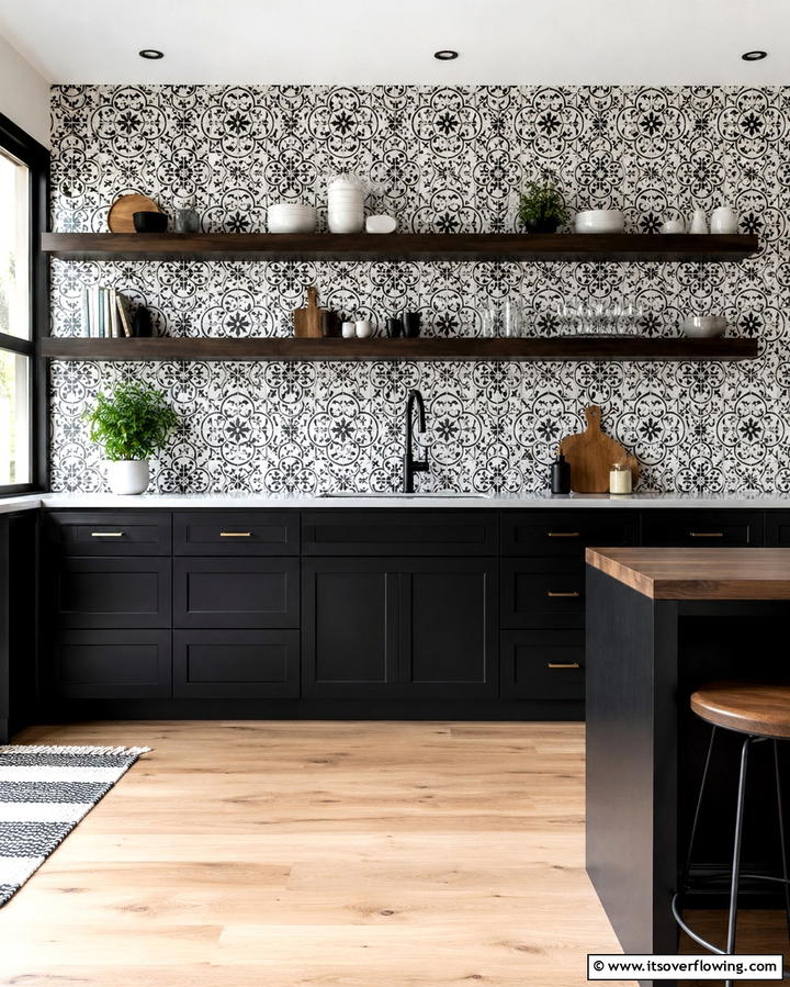 Patterned Tile Backsplashes - 30 Gothic Kitchen Ideas for Dramatic Dark Aesthetic Spaces
