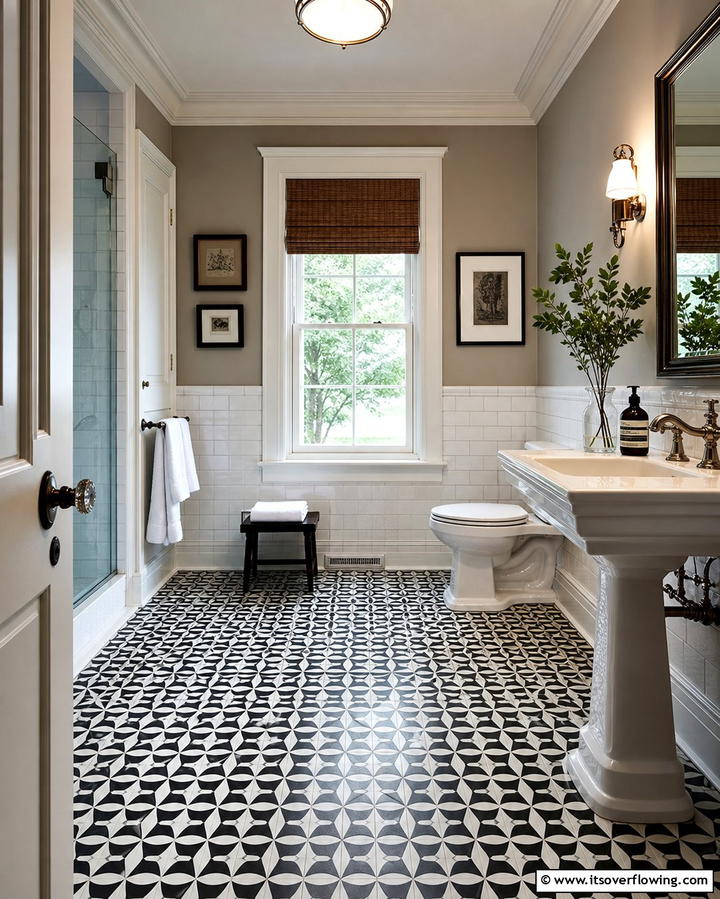 Patterned Tile Flooring - 25 Victorian Bathroom Ideas for a Luxurious Retreat