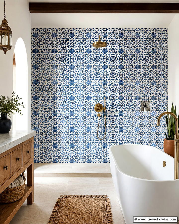 Patterned Tiles for Artistic Flair - 25 Walk-in Shower Tile Ideas for a Luxurious Bathroom