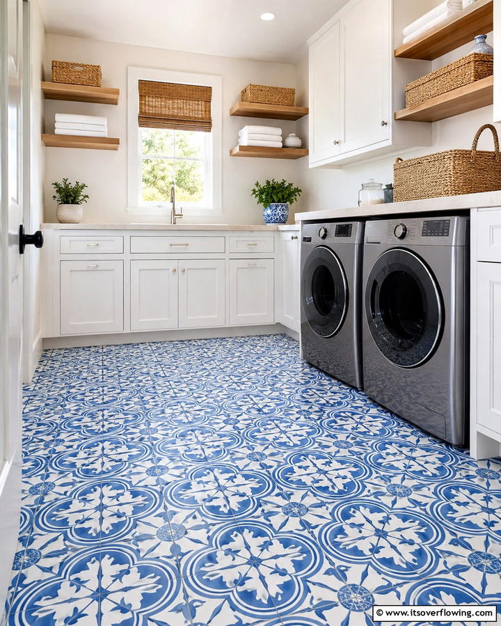 Patterned Tiles for a Bold Statement - 30 Laundry Room Tile Ideas for Durable Style Updates