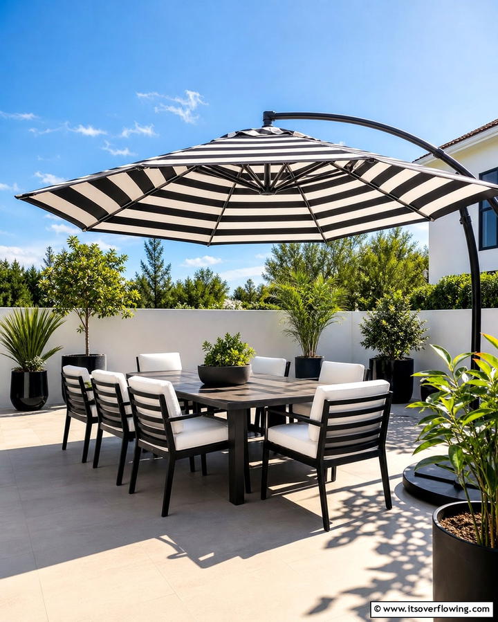 Patterned Umbrellas - 25 Black and White Patio Ideas for a Timeless Look