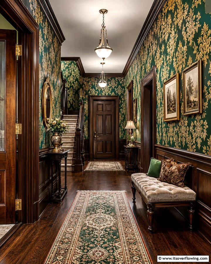 Patterned Wallpaper - 25 Victorian Hallway Ideas for a Grand Entrance