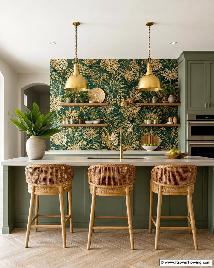 Patterned Wallpaper Backdrop - 21 Kitchen Island Back Panel Ideas for Modern Designs