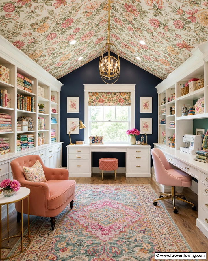 Patterned Wallpaper Ceiling - 20 Shed Ceiling Ideas to Maximize Space and Style