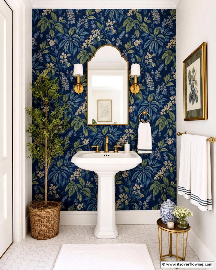 Patterned Wallpaper Drama - 21 Bathroom Accent Wall Ideas for Bold & Textured Designs