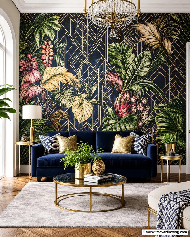 Patterned Wallpaper Statement - 30 Striking Living Room Accent Wall Ideas for Bold Style