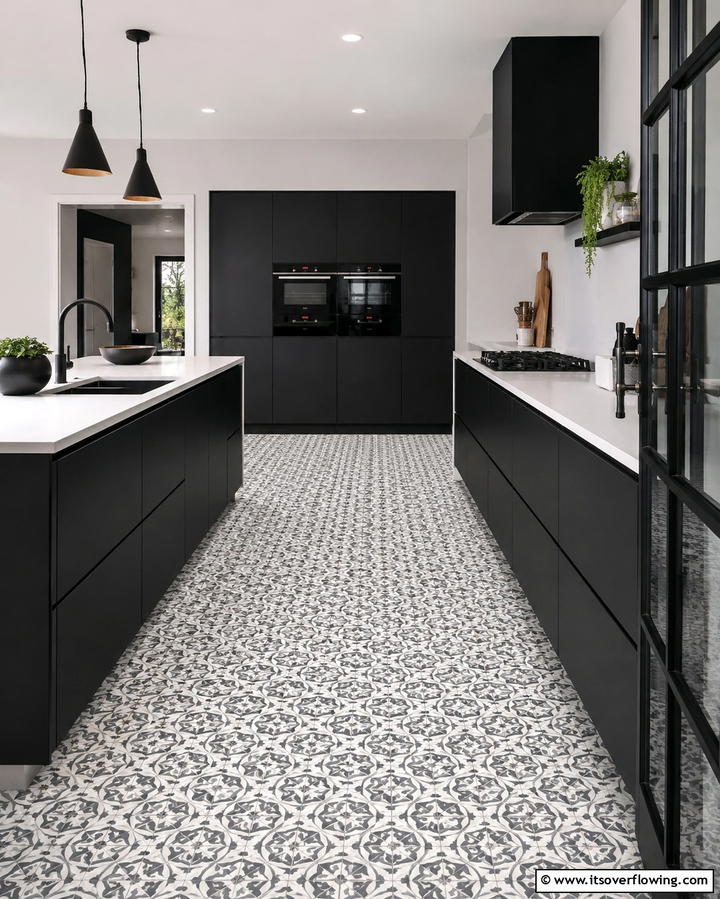 Patterned White Tiles for Visual Interest - 25 White Kitchen Floor Ideas for a Bright Space