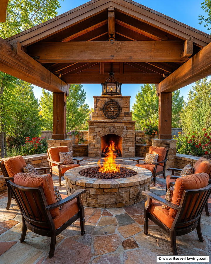 Pavilion with Built In Firepit - 20 Outdoor Pavilion Ideas for Relaxing Gatherings