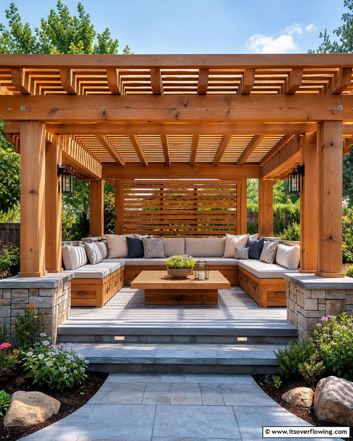 Pavilion with Built In Seating - 20 Outdoor Pavilion Ideas for Relaxing Gatherings
