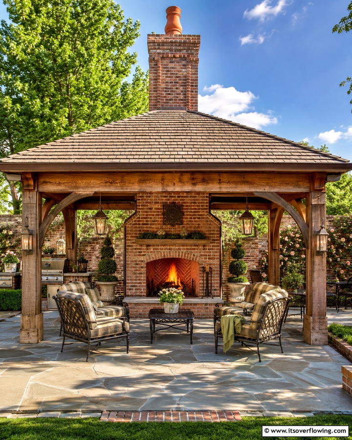 Pavilion with Chimney Fireplace - 25 Backyard Pavilion With Fireplace Ideas for Cozy Nights