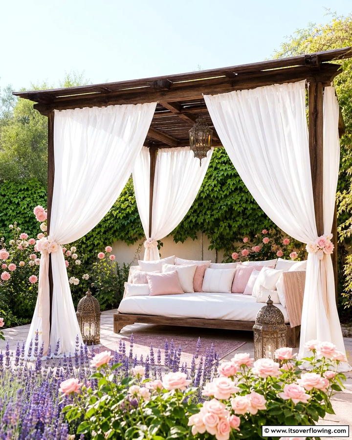 Pavilion with Draped Curtains - 20 Outdoor Pavilion Ideas for Relaxing Gatherings