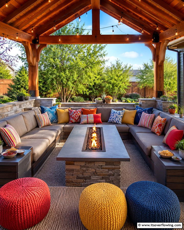 Pavilion with Firepit Table - 25 Backyard Pavilion With Fireplace Ideas for Cozy Nights
