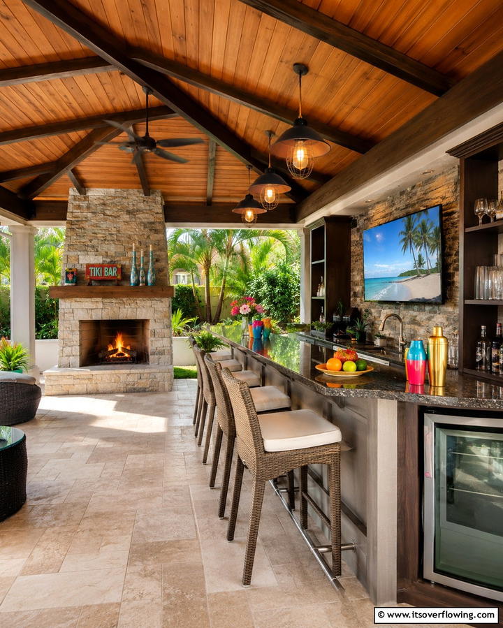 Pavilion with Fireplace and Outdoor Bar - 25 Backyard Pavilion With Fireplace Ideas for Cozy Nights