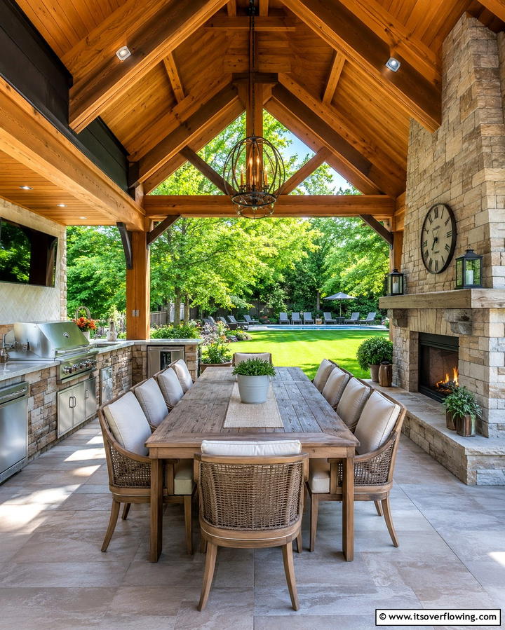 Pavilion with Fireplace and Outdoor Kitchen - 25 Backyard Pavilion With Fireplace Ideas for Cozy Nights