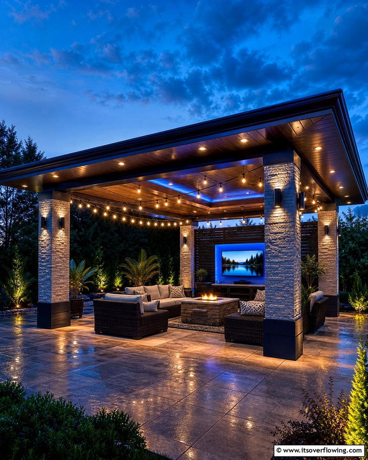 Pavilion with LED Lighting - 20 Outdoor Pavilion Ideas for Relaxing Gatherings