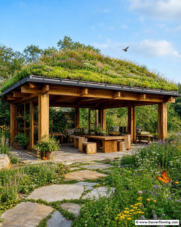 Pavilion with Living Roof - 20 Outdoor Pavilion Ideas for Relaxing Gatherings