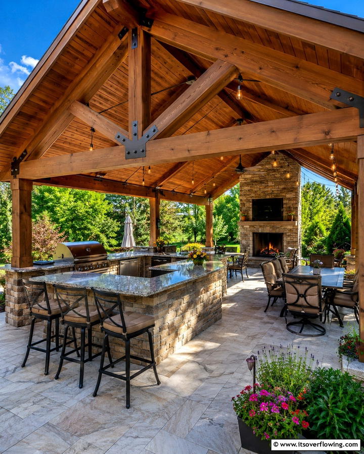 Pavilion with Outdoor Kitchen and Fireplace - 25 Backyard Pavilion With Fireplace Ideas for Cozy Nights