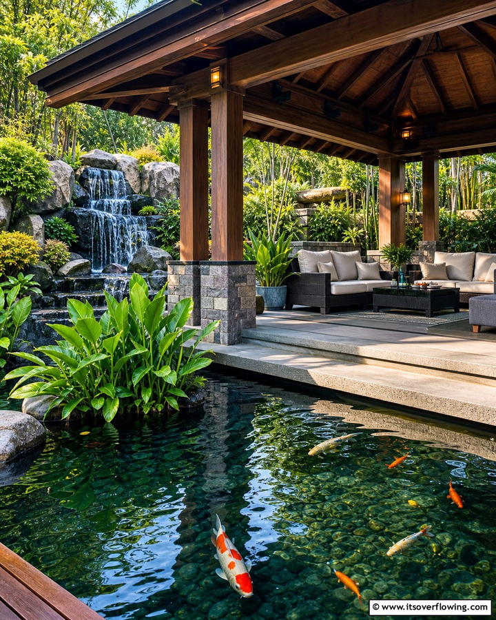Pavilion with Water Features - 20 Outdoor Pavilion Ideas for Relaxing Gatherings
