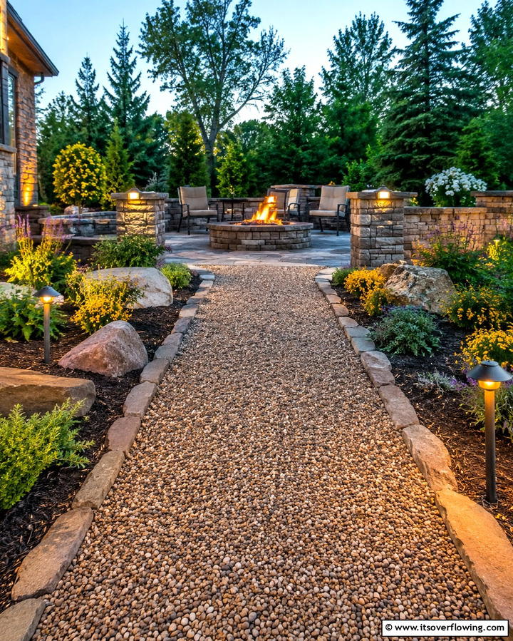 Pea Gravel Walkway for Fire Pit Areas - 25 Pea Gravel Walkway Ideas for a Charming Garden Path